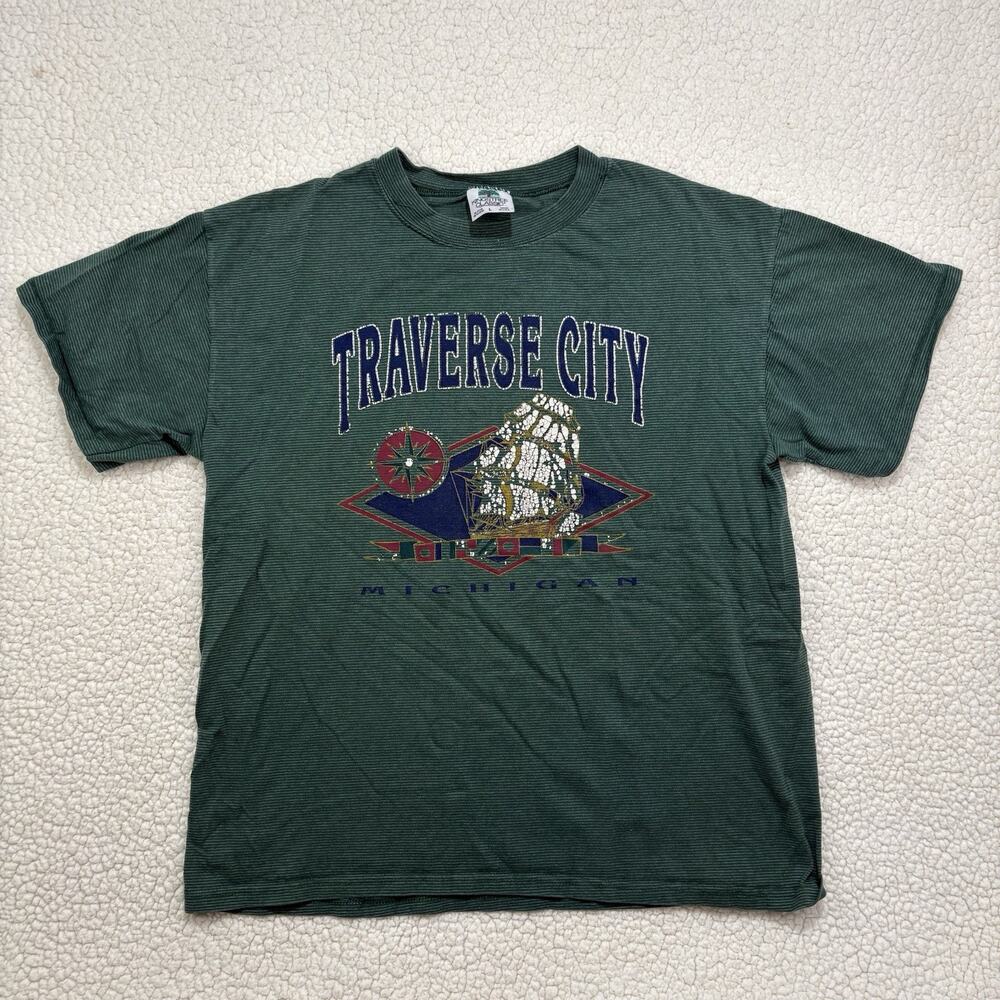 Vtg Traverse City Michigan T Shirt Sz L Sailing Nautical Single Stitch Tourist